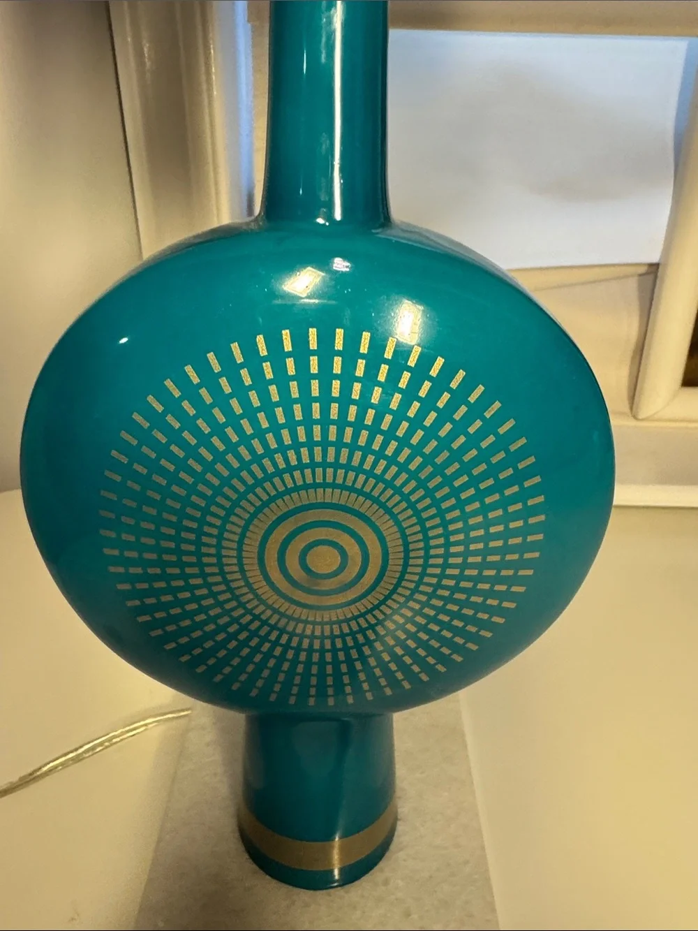 Jonathan Adler Teal Table Lamp with Gold Detail